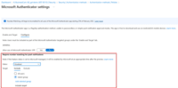 Captură de ecran a interfeței utilizatorului pentru configurarea potrivirii numerelor în Microsoft Authenticator în Azure Portal.